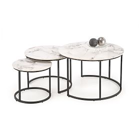 Set di 3 tavolini GILDA, marmo bianco / nero (1p=1set)