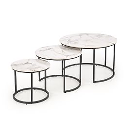 Set di 3 tavolini GILDA, marmo bianco / nero (1p=1set)