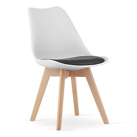 Set di 4 sedie bianche e nere con gambe in legno, LEOBERT