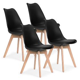 Set di 4 sedie per soggiorno e sala da pranzo con cuscino in ecopelle Nero ModernHome, MODERNHOME