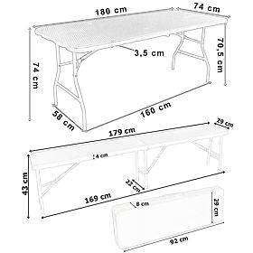 Set di catering Rattan marrone tavolo 180 cm + 2 panche