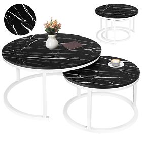 Set di due tavolini Galen Bianco Marmo Nero