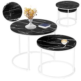 Set di due tavolini Galen Small Bianco Marmo Nero