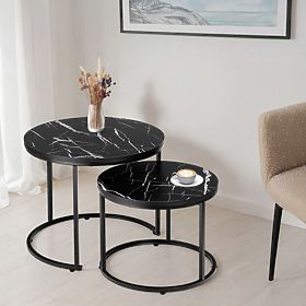 Set di due tavolini loft Galen Small Marmo Nero, Halmar