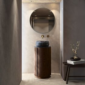 Set di mobiletto con piano e lavabo La promessa 40 cm, scanalato, arrotondato, noce scuro/nero