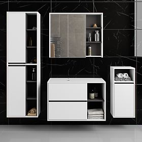 SET DI MOBILI DA BAGNO SOSPESI CON FORI VAMI BIANCO / GRIGIO GRAFITE