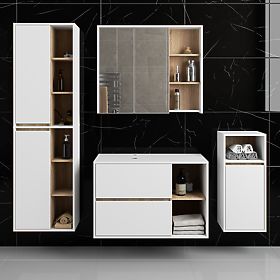 SET DI MOBILI DA BAGNO SOSPESI CON FORI VAMI BIANCO / ROVERE SONOMA