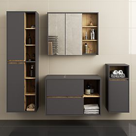 SET DI MOBILI DA BAGNO SOSPESI CON FORI VAMI GRIGIO GRAFITE / ROVERE ARTIGIANO