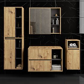 SET DI MOBILI DA BAGNO SOSPESI CON FORI VAMI ROVERE ARTIGIANALE / GRAFITE GRIGIO