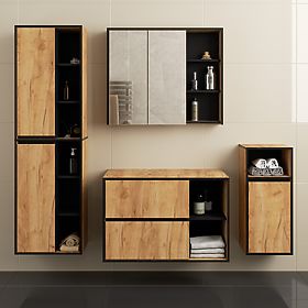 SET DI MOBILI DA BAGNO SOSPESI CON FORI VAMI ROVERE CRAFT / NERO