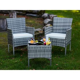 Set di mobili da balcone (2 x poltrona + tavolino) SANO in rattan sintetico grigio