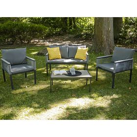 Set di mobili da giardino in alluminio (2 poltrone, divano + tavolino) CORTO rattan tecnico grigio r