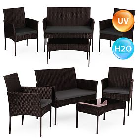 Set di mobili da giardino in technorattan panca tavolo sedie marrone scuro MultiGarden