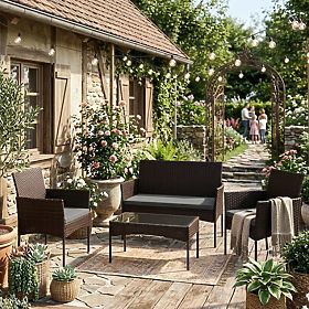 Set di mobili da giardino in technorattan panca tavolo sedie marrone scuro MultiGarden