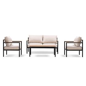 Set di mobili da giardino Porticello, alluminio, legno di acacia FSC, effetto teak, beige/nero