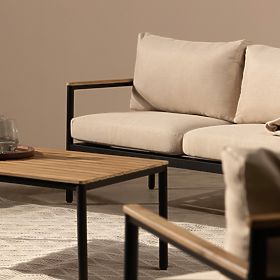 Set di mobili da giardino Porticello, alluminio, legno di acacia FSC, effetto teak, beige/nero