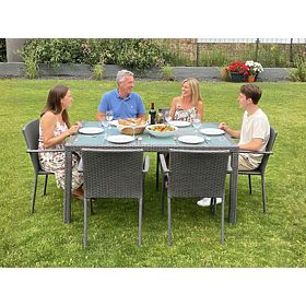 Set di mobili da pranzo in tecnorattan (tavolo 150x90cm + 6 sedie) AVVICENTE grigio