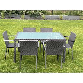 Set di mobili da pranzo in tecnorattan (tavolo 150x90cm + 6 sedie) AVVICENTE grigio