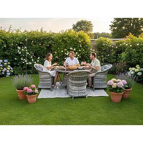 Set di mobili da tavolo in tecnorattan (4 poltrone + tavolo rotondo) MODERNO grigio chiaro