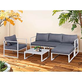 Set di mobili in alluminio per terrazza (Divano 204 cm, poltrona, pouf + tavolino) MOSTRARE Bianco