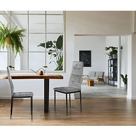 Set di sedie in velluto per sala da pranzo e soggiorno 4 pezzi grigie, MODERNHOME
