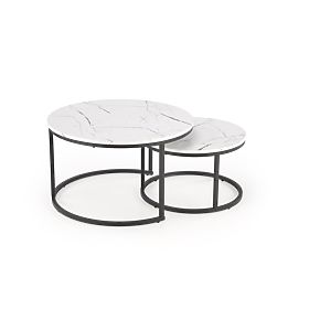 Set JAVA di 2 tavolini, marmo bianco / nero (1p=1pz), Halmar