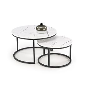 Set JAVA di 2 tavolini, marmo bianco / nero (1p=1pz), Halmar