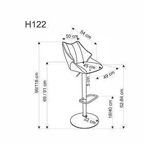 Sgabello da bar H122, gambe nere, seduta grigio cenere, Halmar