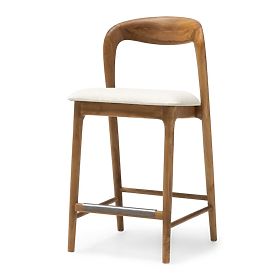 Sgabello da bar in legno Harper, arrotondato, naturale/beige chiaro