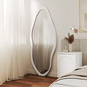 Specchio da parete in cornice di legno Mara, 180x80 cm, forma irregolare, bianco