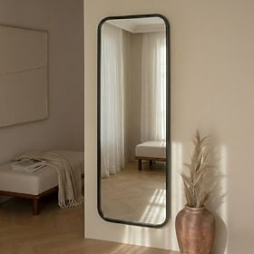 Specchio sospeso in cornice di legno Spira 60x160 cm, rettangolare, arrotondato, nero