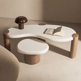 Tavolino da caffè Floe 125 cm, bianco/noce