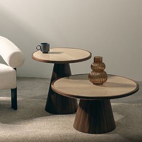 Tavolino da caffè Kyoto 80 cm, rotondo, travertino/noce, lectus