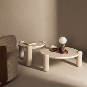 Tavolino da caffè Noemi 66 cm, beige chiaro/marmo, lucido