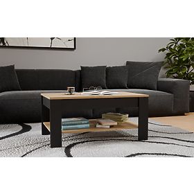 Tavolino da caffè OHIO ROVERE ARTIGIANO NERO Tavolo con Ripiano per Soggiorno 93x58x43,5 cm