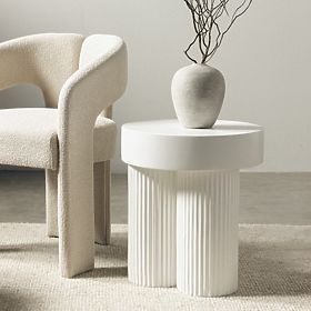 Tavolino da caffè Salerno 45 cm, rotondo, bianco, con scanalature, lectus
