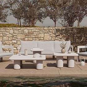 Tavolino da giardino Vibonis 100 cm, quadrato, in cemento, beige chiaro