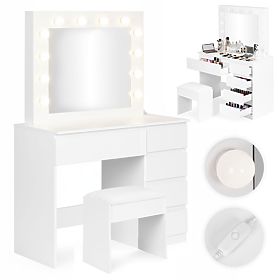 Tavolino da toeletta cosmetico con specchio e illuminazione 5 cassetti sgabello ModernHome