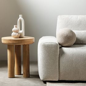 Tavolino laterale Limali 50 cm, rotondo, legno di mango, forme arrotondate, lectus