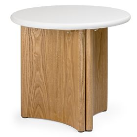 Tavolino laterale Marlo II 50 cm, bianco crema/rovere, microcemento
