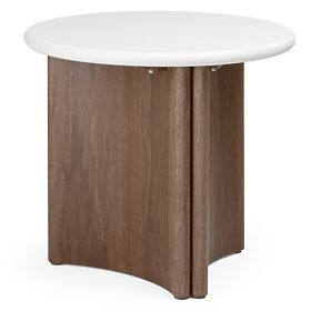 Tavolino laterale Marlo II 50 cm, crema bianco/noce, microcemento