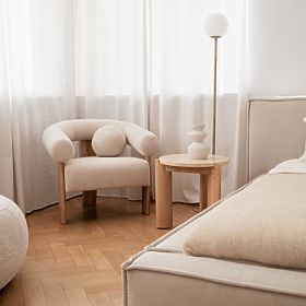 Tavolino laterale Medley 50 cm, rotondo, travertino/frassino