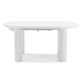 Tavolo allungabile Audrey 160-240 cm, ovale, bianco, con scanalature, forme arrotondate, lectus