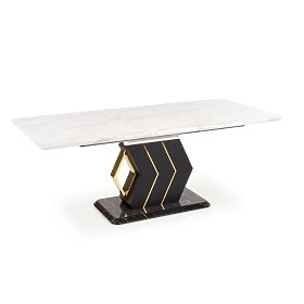 Tavolo allungabile VINCENZO piano: marmo bianco, gambe nere/oro (3p=1ks)