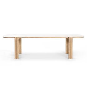 Tavolo da giardino Komorebi 280 cm con piano in pietra, legno di acacia chiaro/beige chiaro, rettang