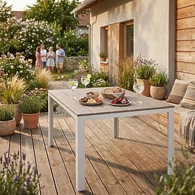 Tavolo da giardino per 6 persone 156x78 cm in polywood mobili da terrazza beige bianco MultiGarden