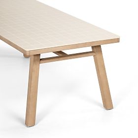 Tavolo da giardino Wabi 200 cm con piano in pietra, legno di acacia chiaro/beige chiaro, rettangolar