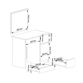 TAVOLO DA TOLETTA COSMETICO CON SPECCHIO P-2/SL 500x600 DESTRO PK BIANCO