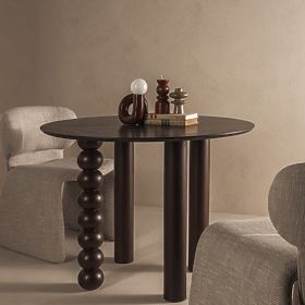 Tavolo rotondo Bolla 100 cm, impiallacciatura di quercia, noce, gamba decorativa con sfere