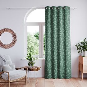 Tenda CALM colore verde bottiglia motivo vegetale stampato stile classico anelli metallici argentati